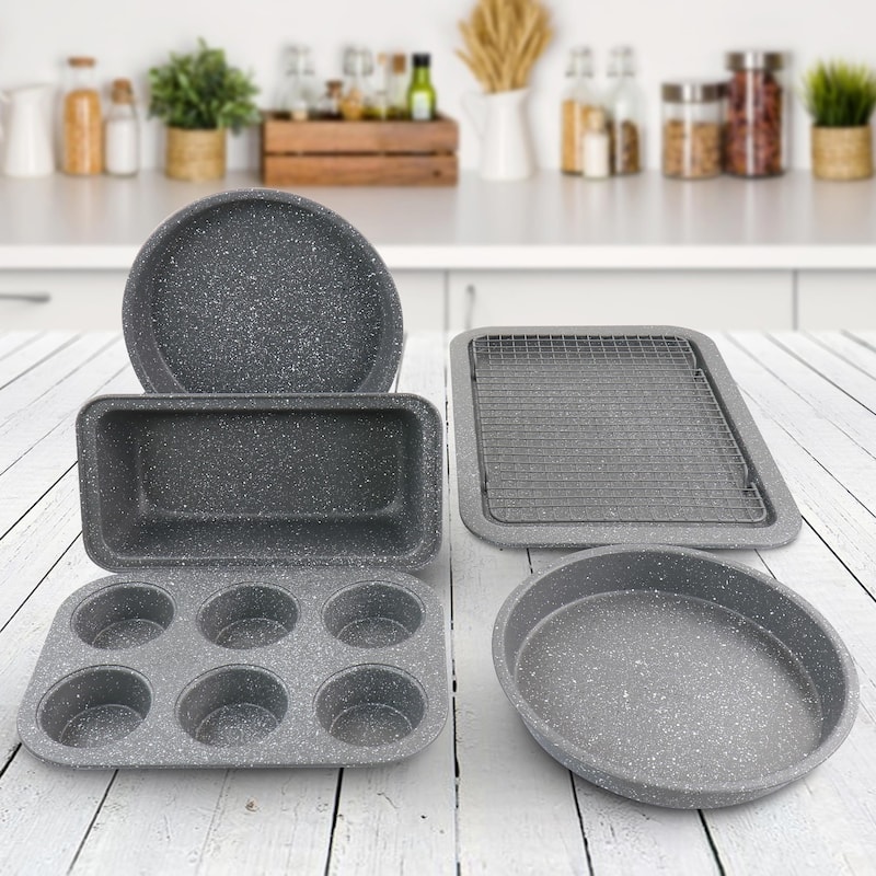 Oster 6 Piece Carbon Steel Non Stick Bakeware Set in Greystone - Silver