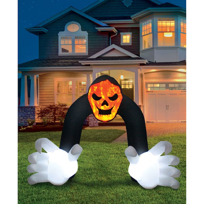 A Holiday Company 13ft Inflatable Halloween Archway with projection LED lighting, 9.5 ft Tall, Multi
