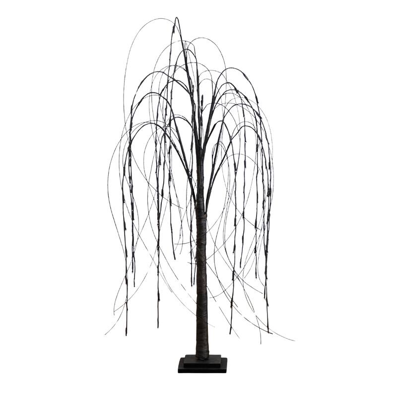 Pre-Lit Black Willow Artificial Halloween Tree - 4' - Dual Color LED Lights - 3-to-6-feet