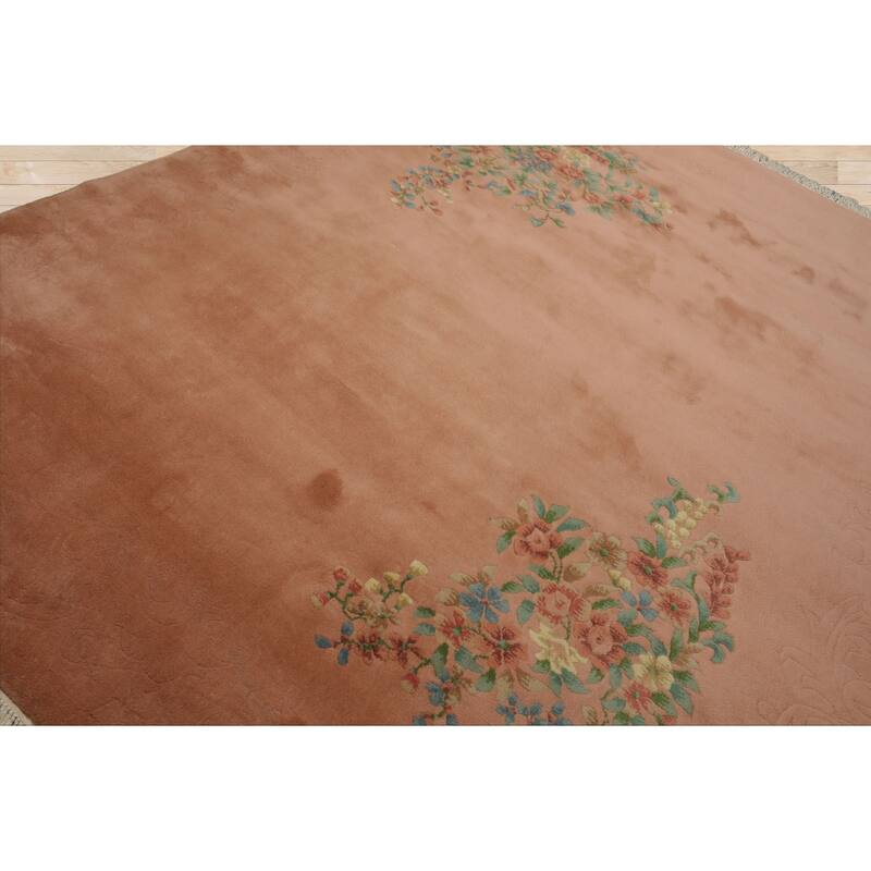 8x10 Hand Knotted Wool Rose French Aubusson Savonnerie Plush Pile Rug - 8' x 10'