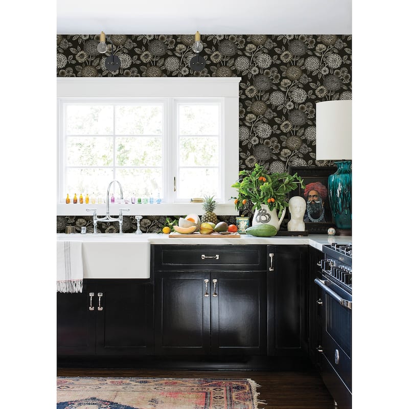 Chesapeake Zalipie Black Floral Trail Wallpaper