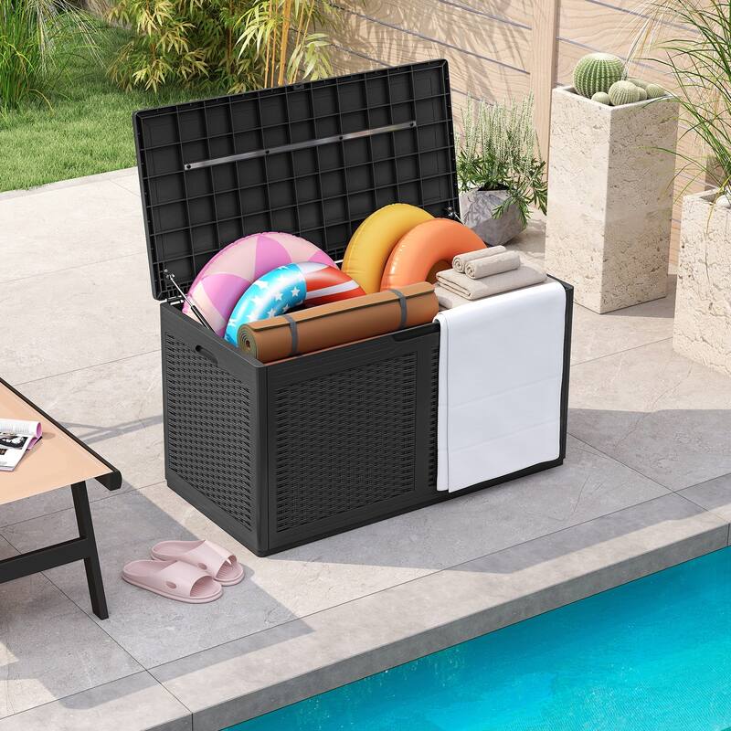 Gymax 100 Gallon Resin Deck Box w/ Lockable Lid Wheels for Pool