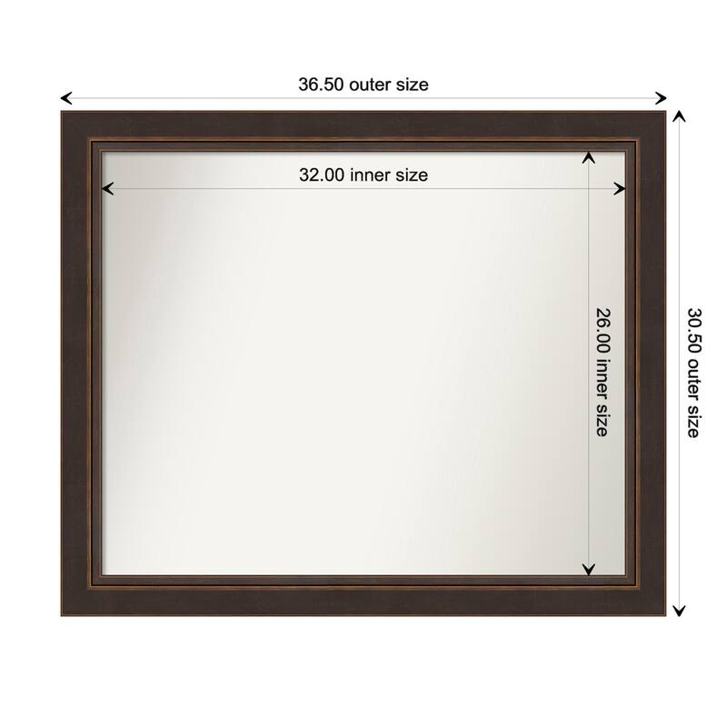 Lara Bronze Framed Non-Beveled Custom Wall Mirror, Bathroom Vanity Mirror - Outer Size: 36.5 x 30.5