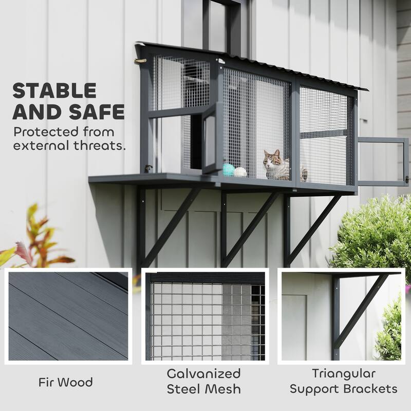 PawHut Cat Catio, Outdoor Cat Enclosure Window Perch for Multiple Kittens with Jumping Platform