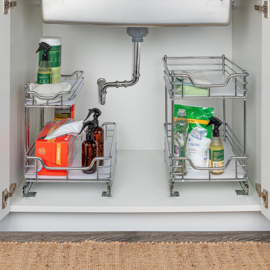 2-Tier Steel Pull-Out/Slide-Out Storage Organizer with Plastic Liners