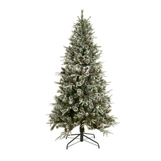 6ft Pre-Lit Flocked Spruce Christmas Tree with 29 Pinecones, 240 Lights ...