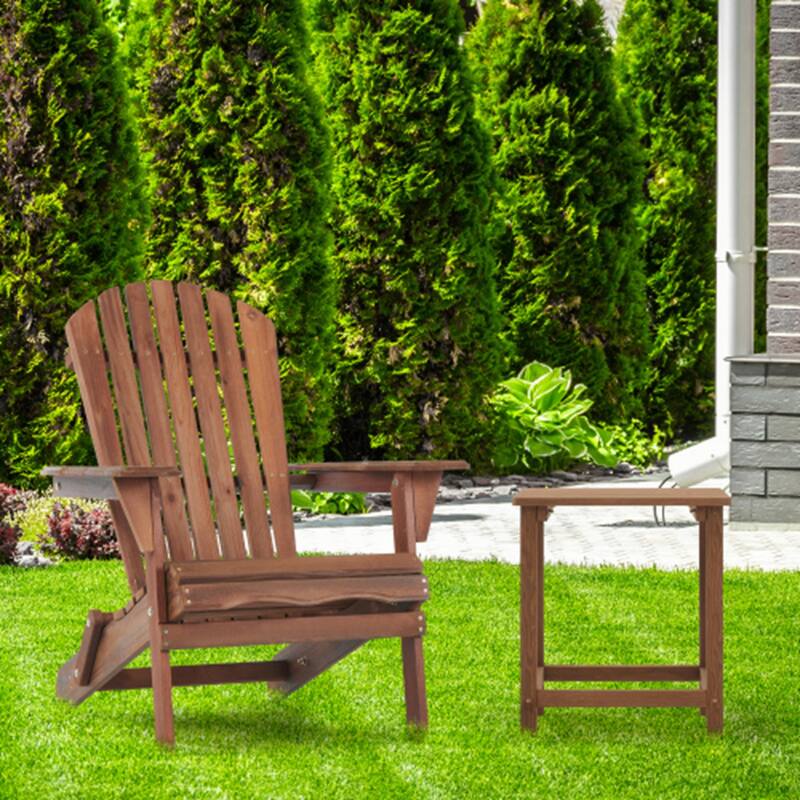 2PCS Wooden Garden Outdoor Folding Adirondack Chair,Ergonomic Comfort