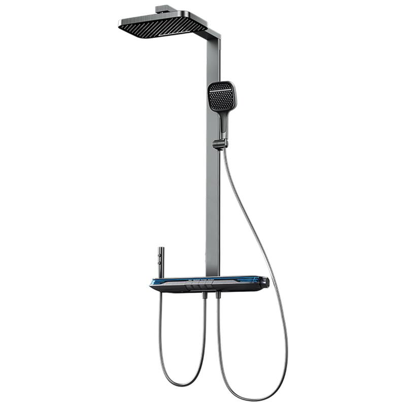 12.99" Brass LED Digital Display Shower System, Thermostatic Shower Faucet Set with Rough in-Valve - Gunmetal gray