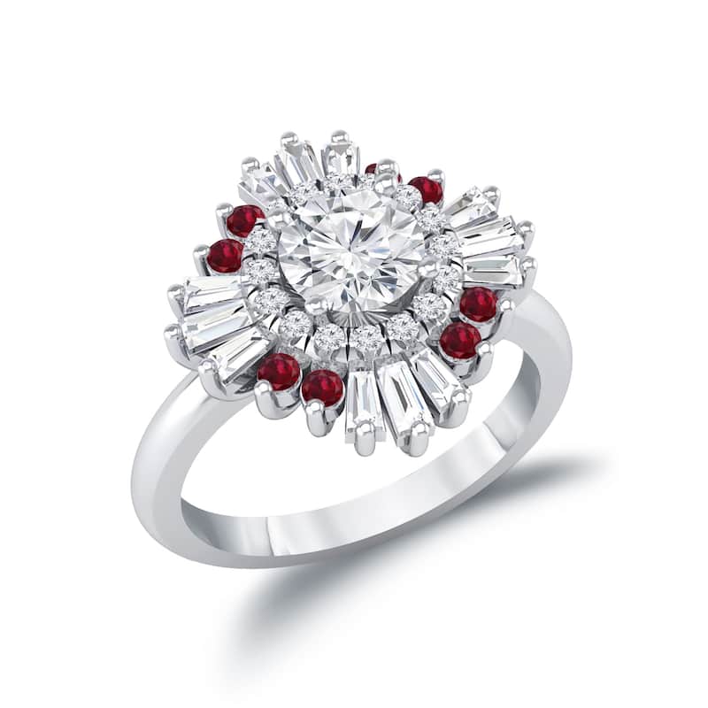 Auriya 14k Gold 1 1/3ctw Ballerina Diamond and Red Ruby Engagement Ring Certified (G-H, VS1-VS2)