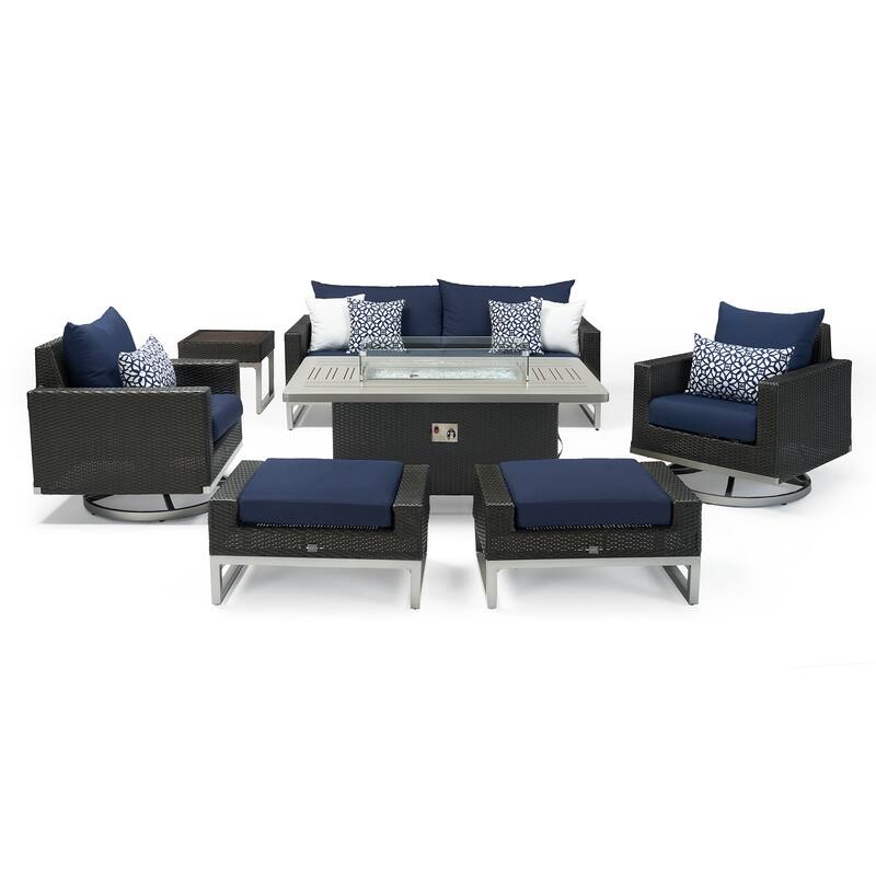 Milo Espresso 7 Piece Sunbrella Outdoor Patio Motion Fire Set