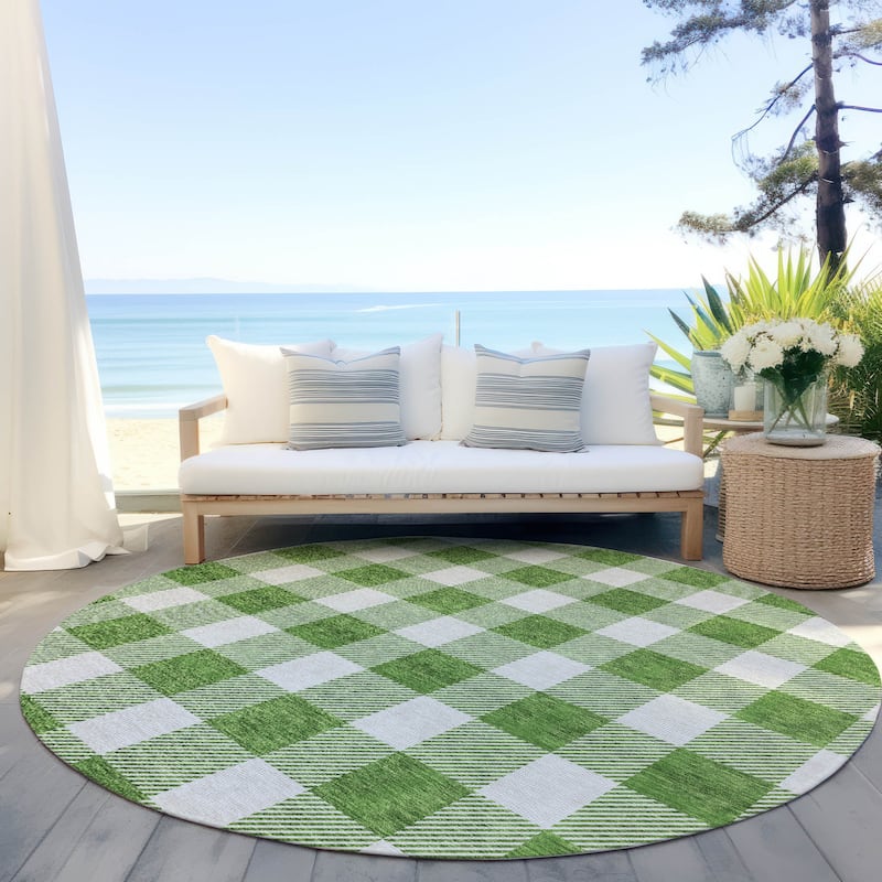 Machine Washable Indoor/ Outdoor Chantille Plaid Rug - Green - 8' x 8'