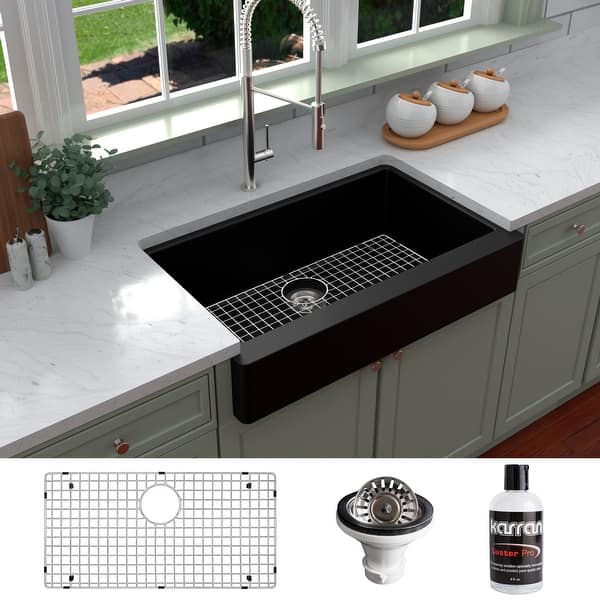 slide 2 of 73, Karran Retrofit Farmhouse Quartz Single Bowl Kitchen Sink Kit