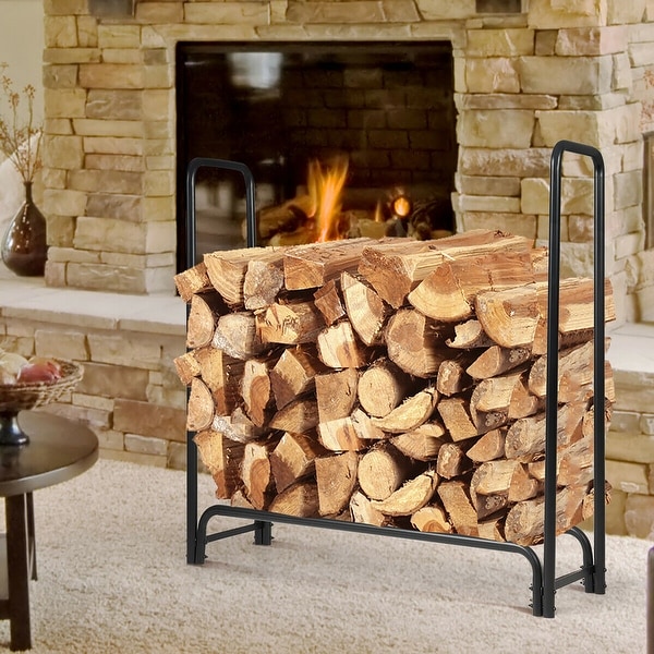 Costway tubular steel log hoop firewood storage rack holder round display shop