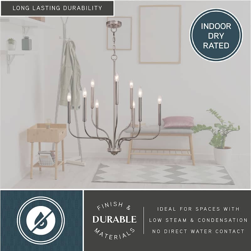 Harris 9 Light Candelabra Satin Nickel Candle Chandelier - 27.5-in W x 30-in H x 27.5-in D