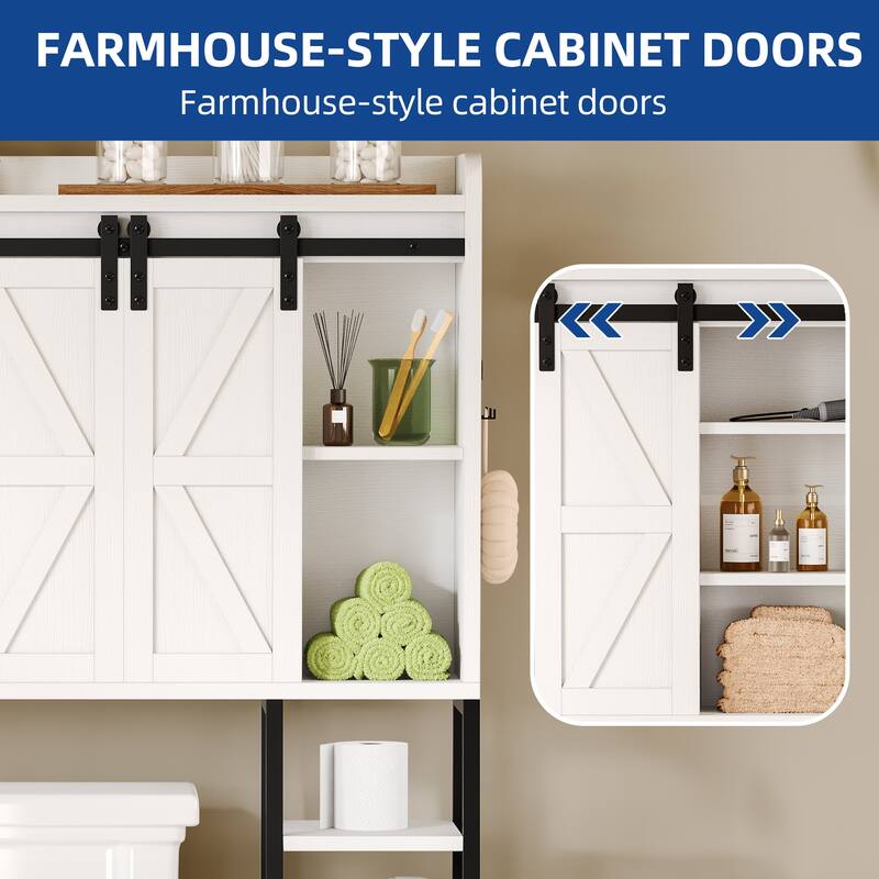 Moasis 61" Tall Over The Toilet Storage Cabinet Rack with Farmhouse Sliding Door and Metal Base