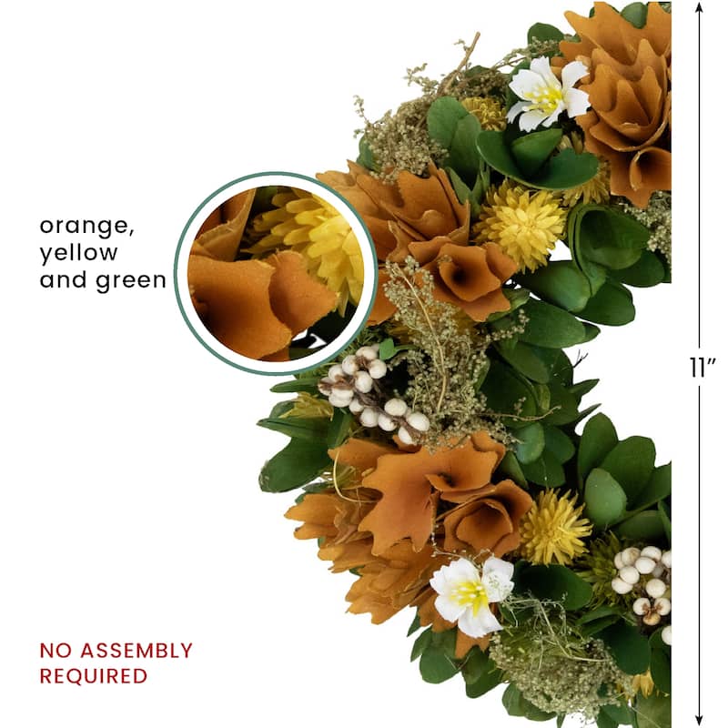 Mixed Floral Artificial Spring Wreath - 11" - Orange