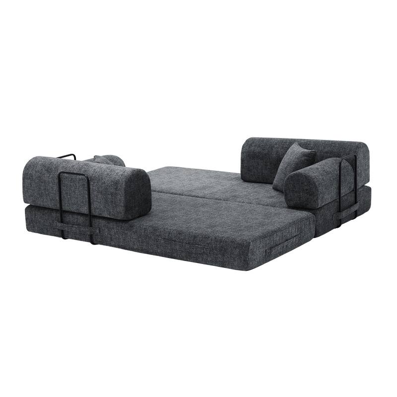 Convertible Sleeper Sofa Bed with Cylindrical Pillow, Corduroy Folding Mattress Couch, Floor Sofa Lounge Couch for Bedroom