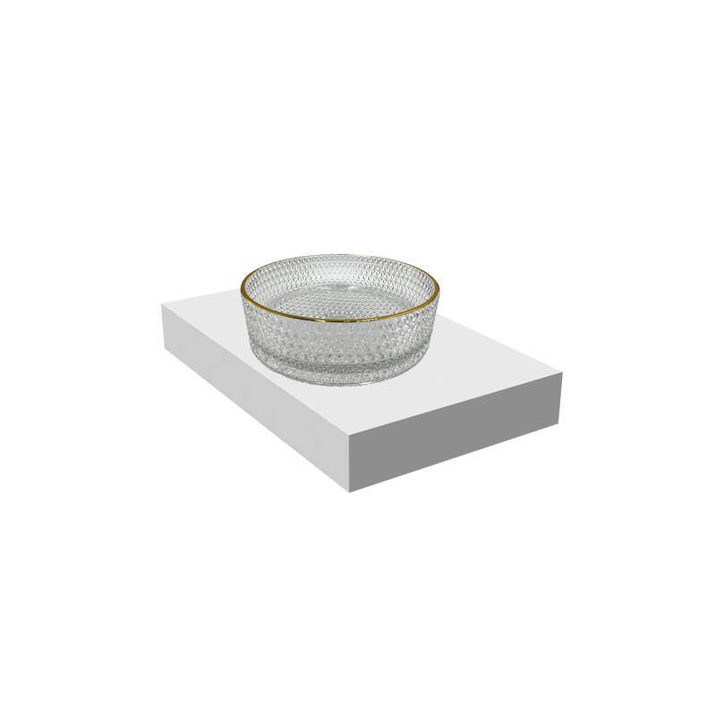 CastelloUSA 16" Round Decorative Clear with Gold Rim Crystal Sink With Base
