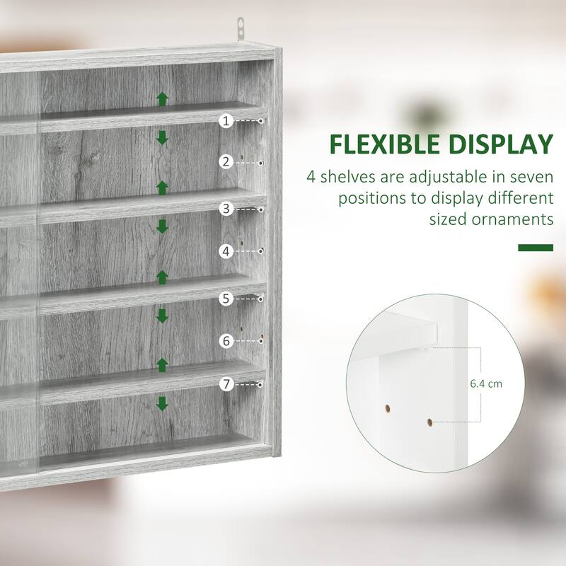 5-Tier Wall-Mounted Glass Display Case with Adjustable Shelves