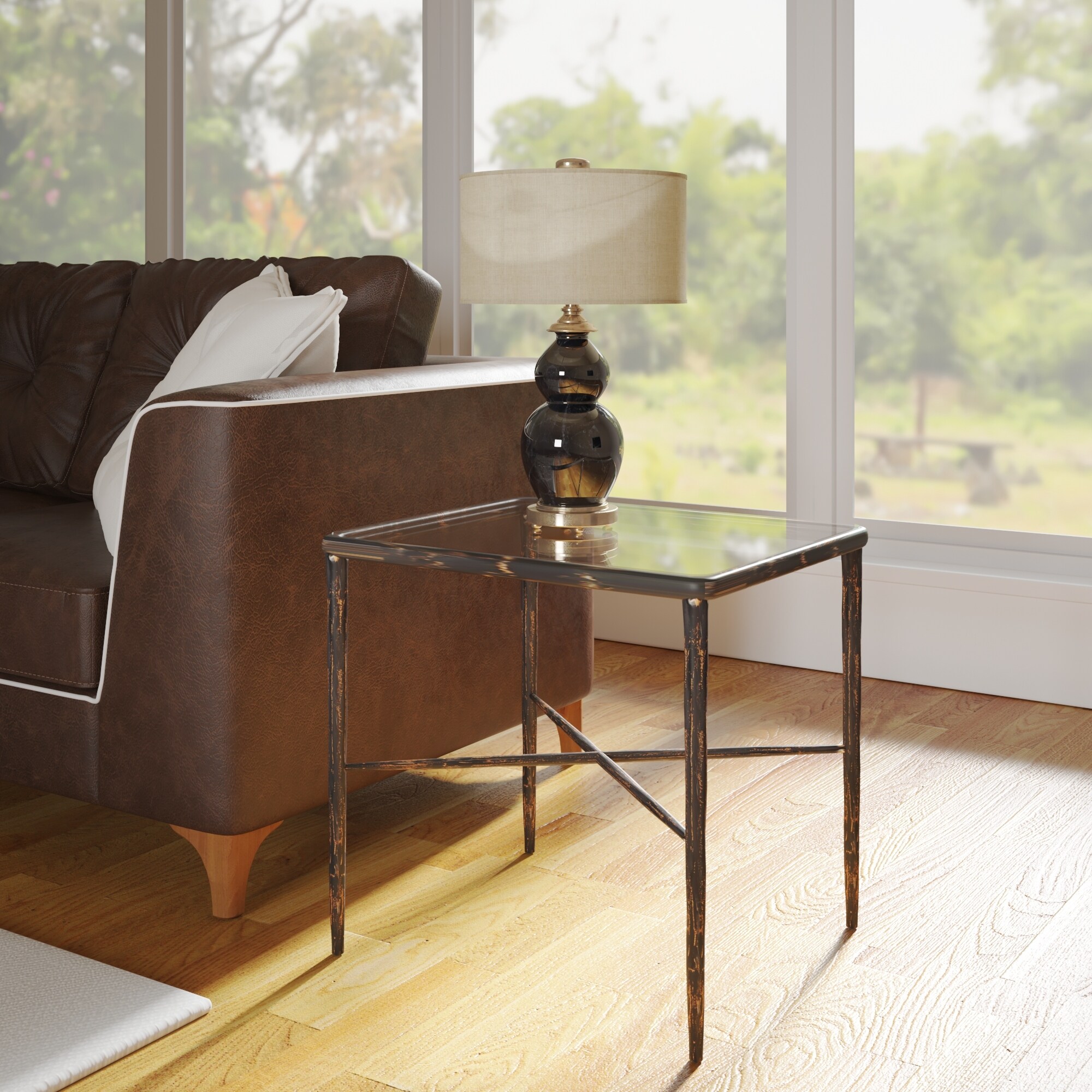 Sevita Bronze Industrial Aluminum Glass Side Table Square 22 W x 22 D