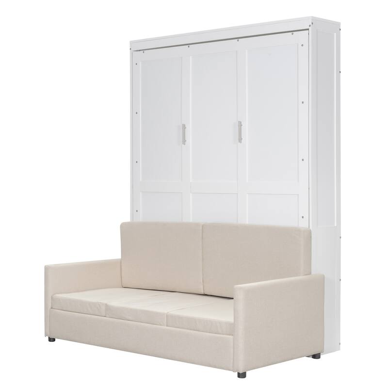 Queen Murphy Bed with Sofa, Built-in Storage, Folding Wall Bed with Pull-Down Design and Space-Saving Solution