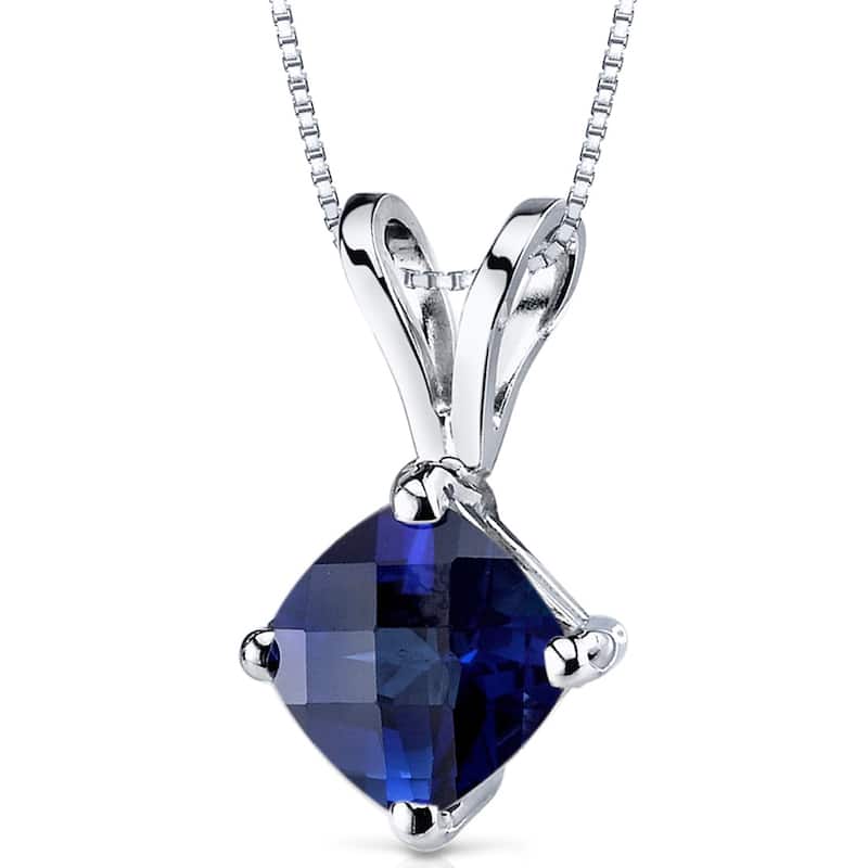 14k White Gold 1.13 ct Created Sapphire Pendant Necklace