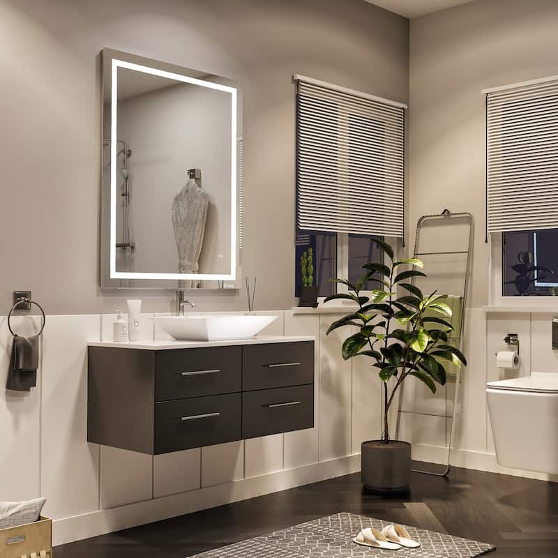 Wave 36" Espresso SS Bath Vanity with White Quartz Top and Vessel Porcelain Sink