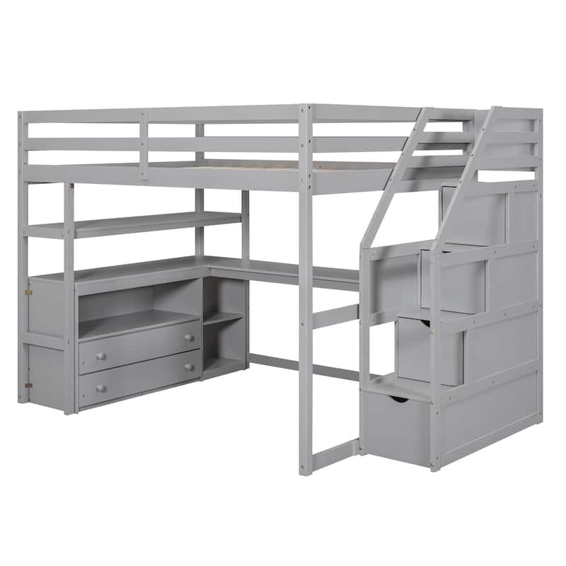 Pine Loft Bed with Desk and Storage