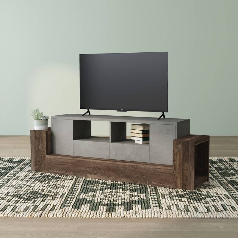 DH BASIC Urban Cement and Reclaimed Oak 71" Wide TV Stand by Denhour