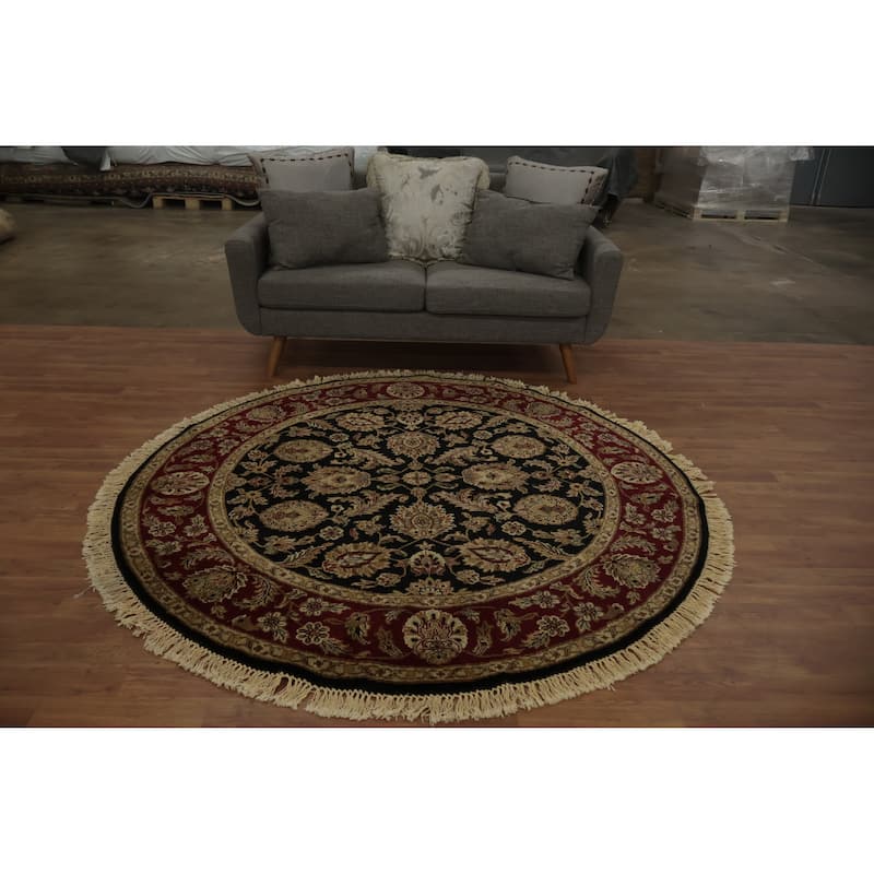 Hand Knotted Oriental 100% Wool Carpet Traditional Floral Black Agra Area Rug - 6' 2'' X 6' 3''