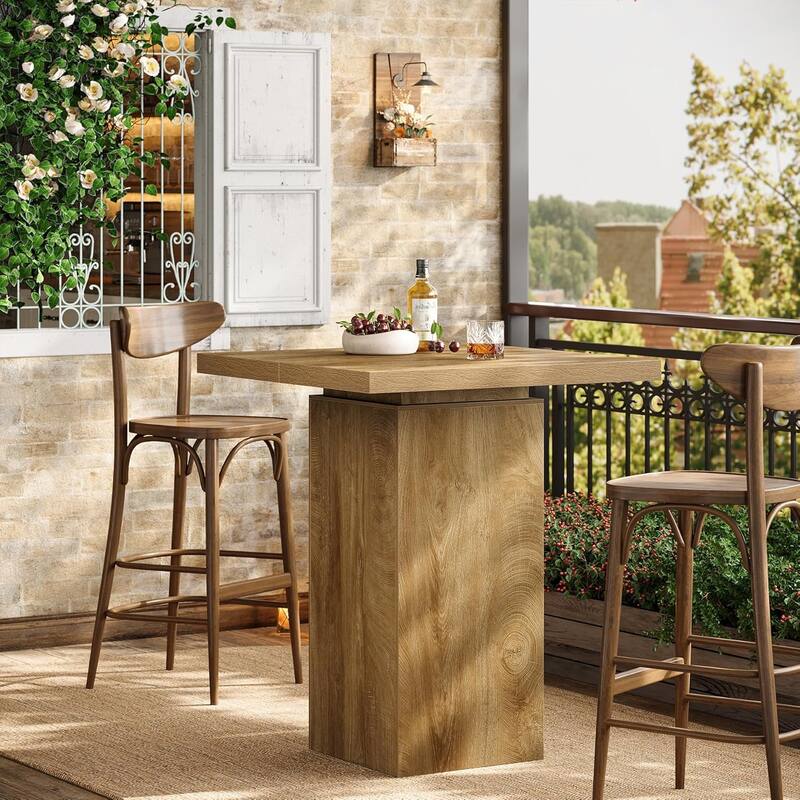 39.4" High Square Counter Height Bar Table Bistro Pub Cocktail Table - 31.10" W x 31.10" D x 39.37" H