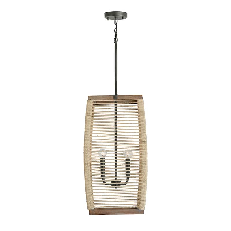 Jacob 4-light Grey Wash/ Iron Silk/ Rattan Foyer Pendant