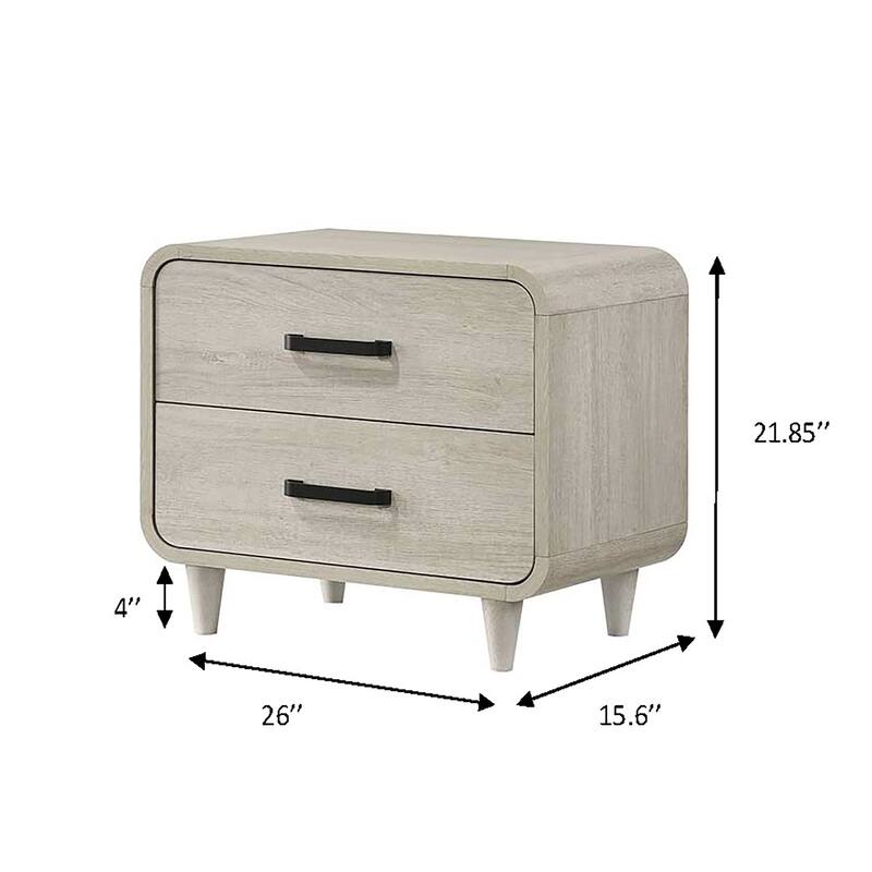 Contemporary White Nightstand with Two Drawers, Unique Design, Solid Wood Construction