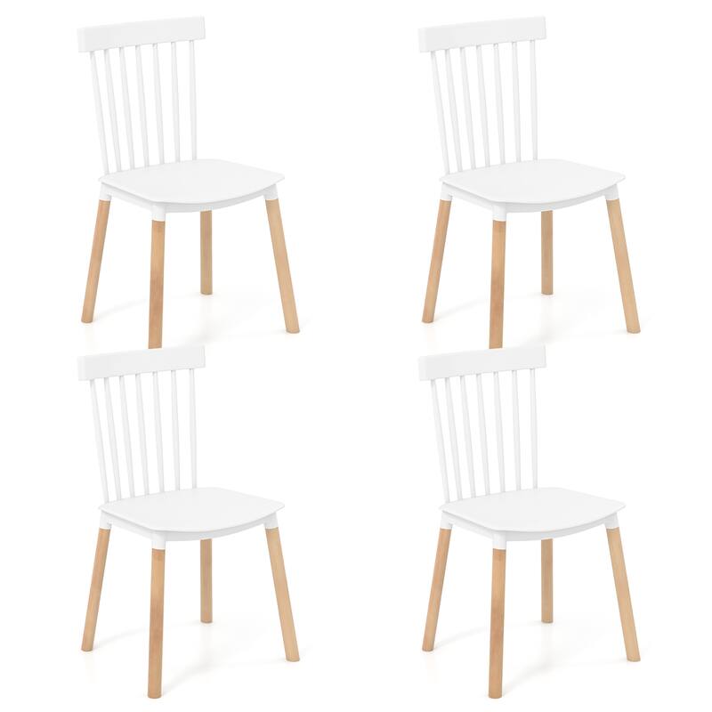Gymax Set of 4 Windsor Dining Chairs Dining Chairs w/ Spindle Backs & - White