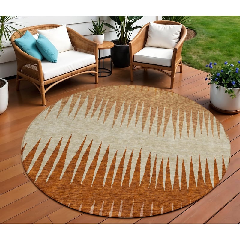HomeRoots Striped Transitional Rectangle Outdoor Rug - 8' Round