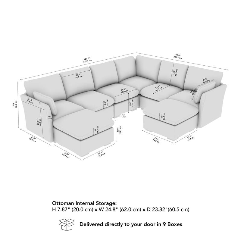Bush Home Sienna Modular 5-Seater Sectional with Set of 2 Storage Ottomans