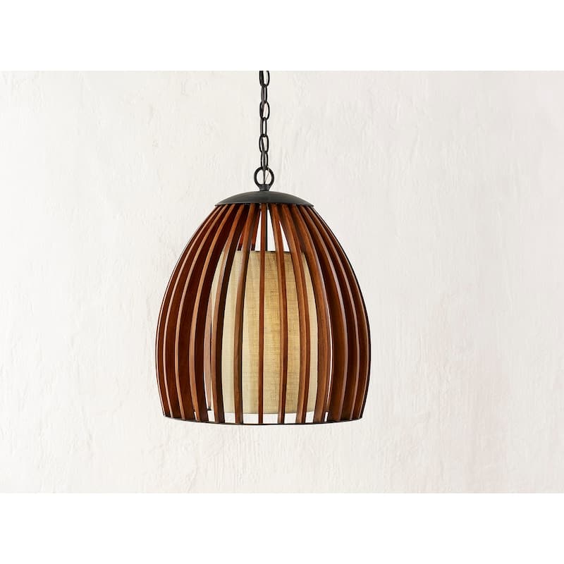Currey & Company Carling Wood Pendant - 19"h x 17"dia