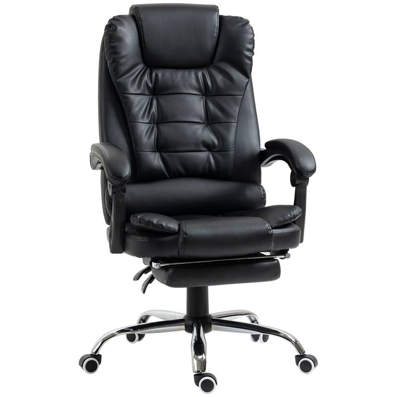 Black Rolling Chair Ergonomic Chair with Footrest, Leather Computer Chair Gaming Chair Office Chair with Lumbar Support