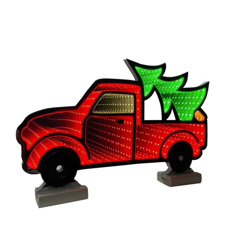 LED Lighted 3D Truck with Christmas Tree Infinity Mirror - 16"