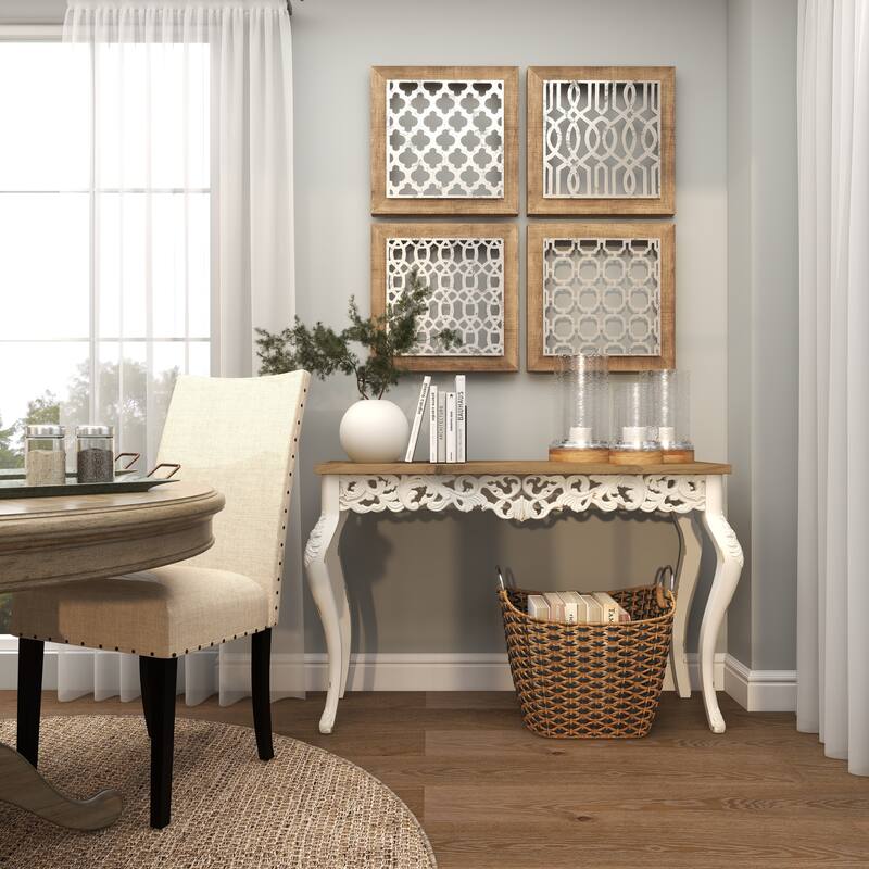 Brown Wood Pillar Hurricane Lamp with Glass Candle Holders (Set of 3)