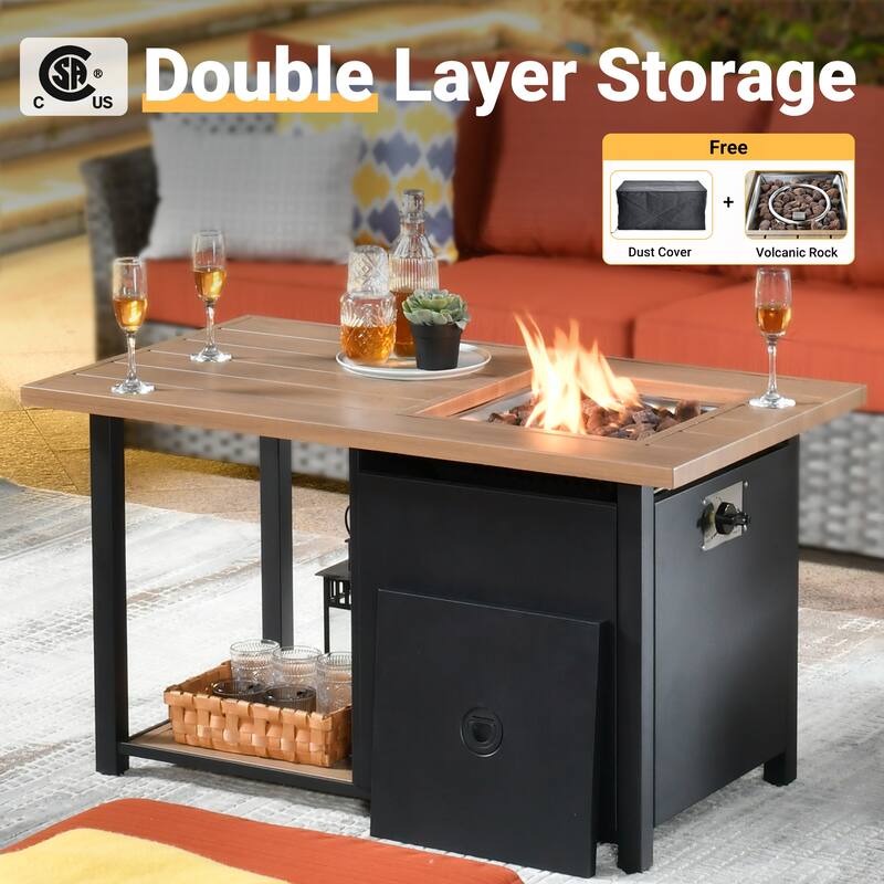 HOOOWOOO 13-piece Grey Wicker Rattan Patio Outdoor Sectional Set with Fire Pit