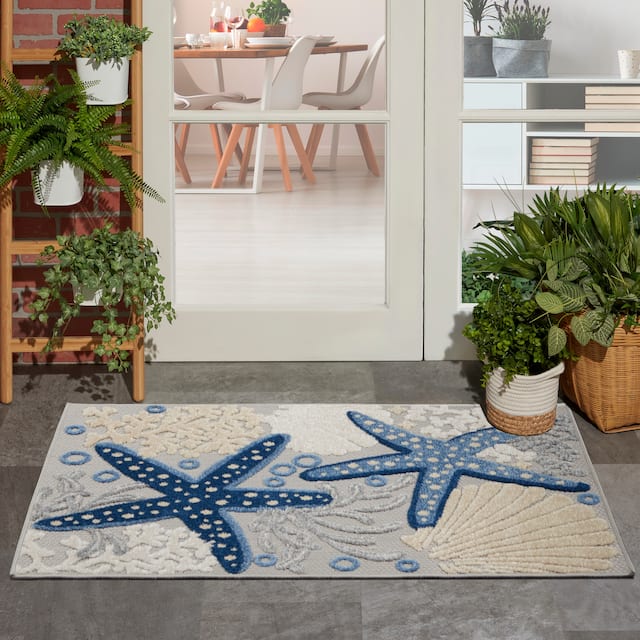 Nourison Aloha Coastal Beach Starfish Indoor/Outdoor Area Rug - 2'8" x 4' - Blue/Grey