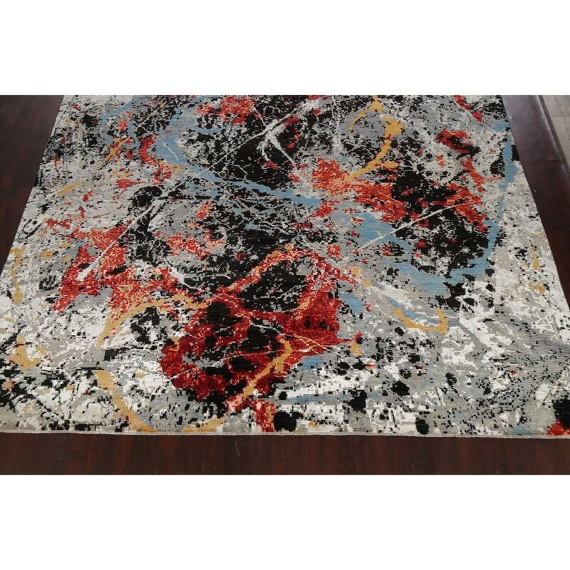 Vegetable Dye Wool/ Silk Oriental Abstract Area Rug Hand-knotted - 12'0" x 15'5"