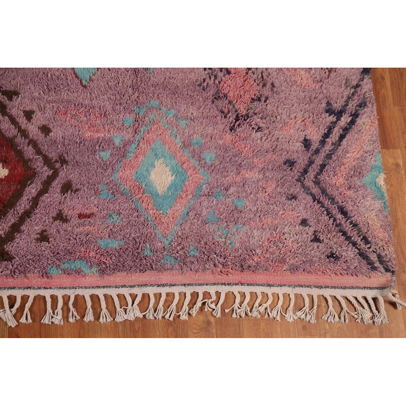 Plush Purple Moroccan Abstract Area Rug Hand-Knotted Wool Carpet - 9'1"x 12'11"