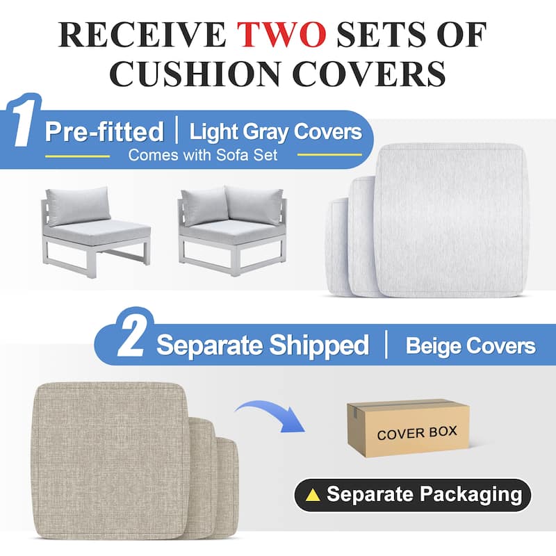 FINCATI White Aluminum Modern Patio Furniture Sectional Sofa Set with Cushion