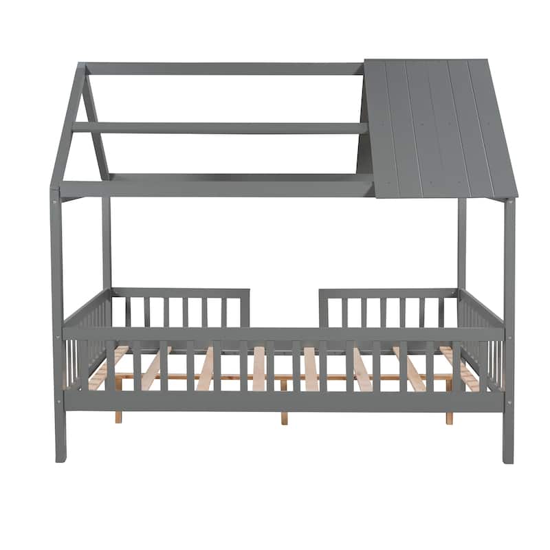Wood House Bed with Fence