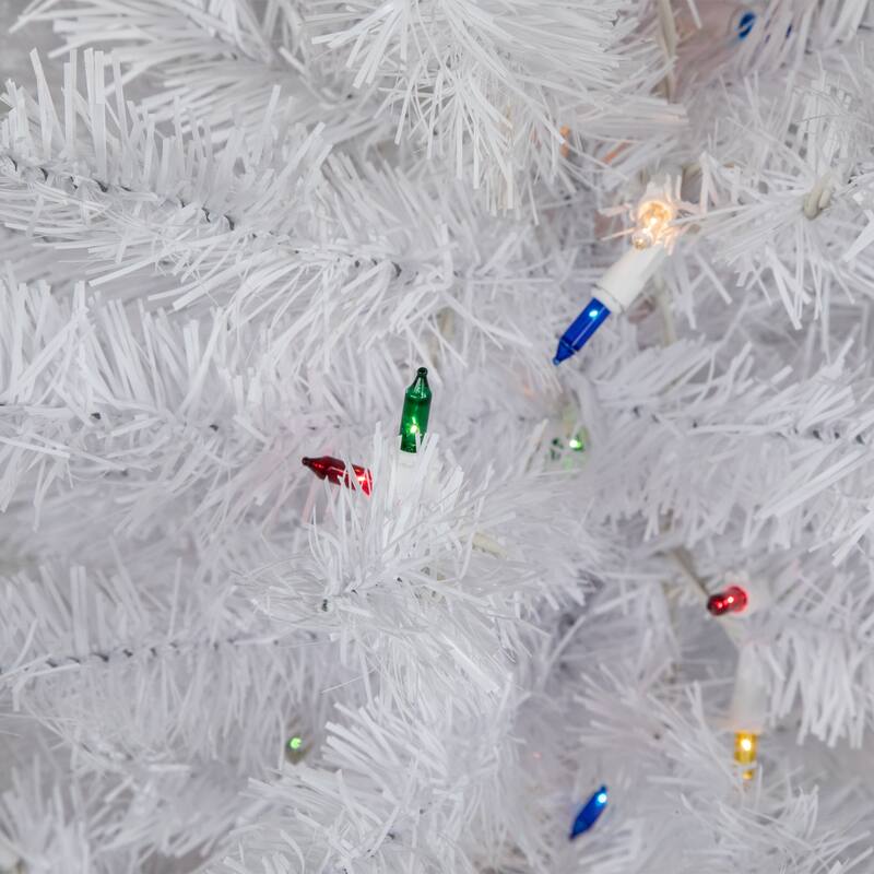 Pre-Lit Medium Snow White Artificial Christmas Tree - 3' - Multi Lights - 3 Foot