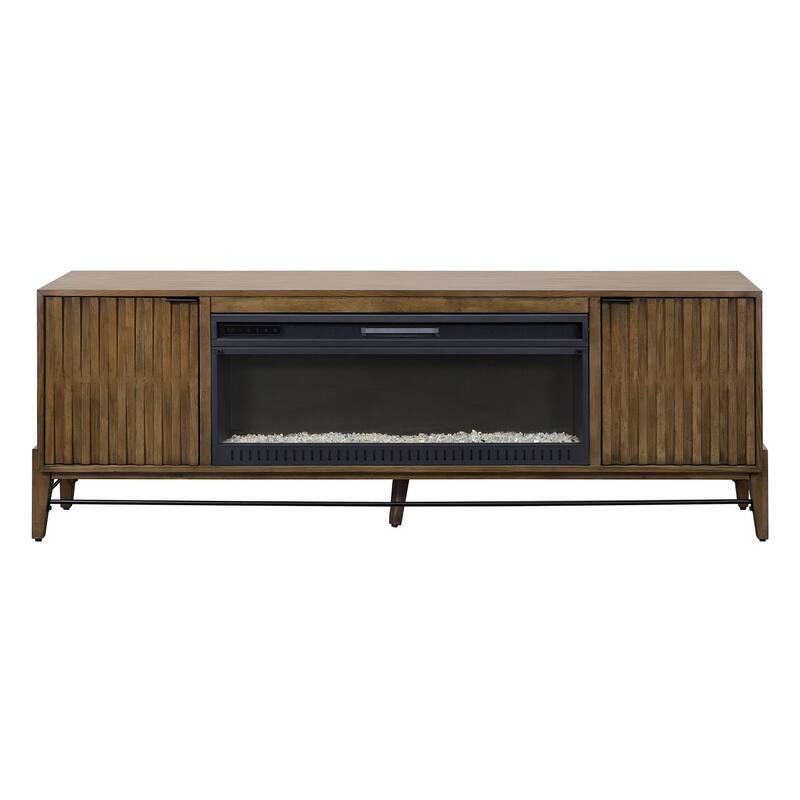 81 " Mid-century Modern Fireplace Console, Entertainment Storage, TV Stand, Fully Assembed, Brown