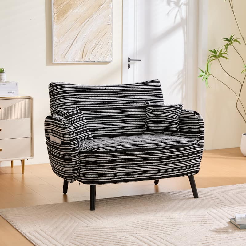 Modern 2-Seater Sofa Deep-Seated Sofa with Armrest Pillows & Side Storage Pockets, for Bedroom, Apartment, Black