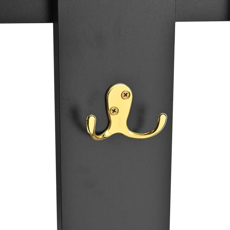 Modern 4-in-1 Coat Rack with 8 Gold Hooks, Adjustable Shelves and Spring-Loaded Mechanism, for Hallways